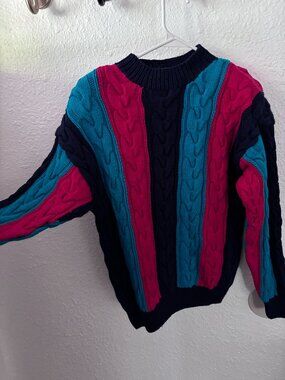 Izod Club Women's Hand Knit Colorful Fisherman Sweater S 90s Outdoor Preppy